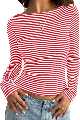 Vista 18 de PRETTYGARDEN Camisas de manga larga a rayas para mujer, tops lindos de Rayas Beige Marrón