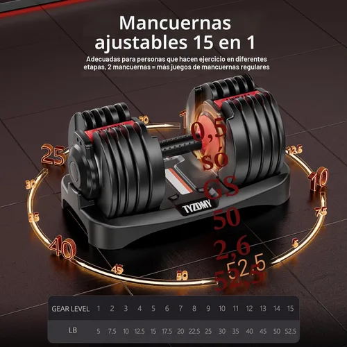 Vista 3 de TYZDMY - Juego de mancuernas ajustables de 2, juego de mancuernas de peso libre, juego de mancuernas ajustables, par de 52.5 lbs 105 lbs, 15 en 1