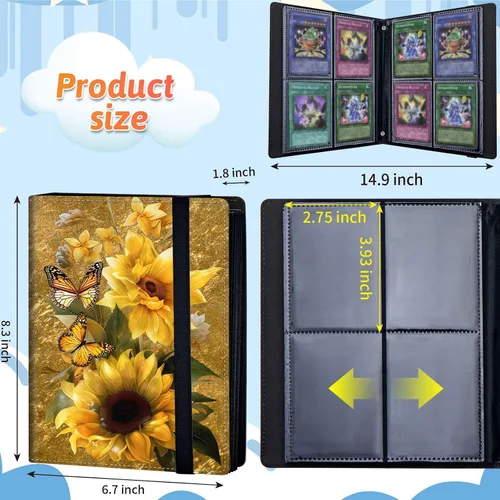 Vista 2 de Carpeta de tarjetas coleccionables de 4 bolsillos para 400 tarjetas, libro con banda elástica que se adapta a la mayoría de tarjetas de tamaño Flor