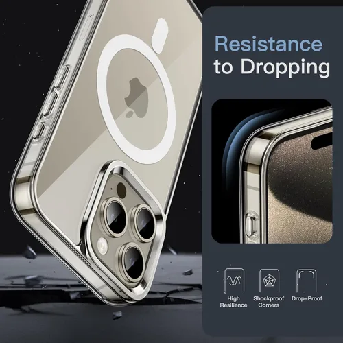 Vista 6 de JETech Funda magnética para iPhone 15 Pro de 6.1 pulgadas, compatible con carga inalámbrica MagSafe, a prueba de golpes, parte trasera transparente