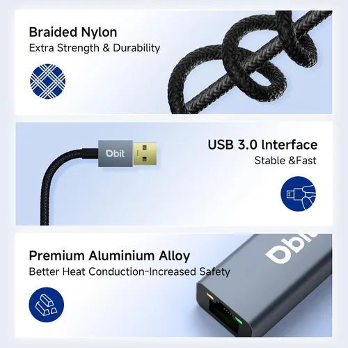 Vista 5 de DBIT Adaptador USB a Ethernet, adaptador de red LAN USB 3.0 a Gigabit Ethernet sin controlador, adaptador de Internet RJ45 compatible con MacBook
