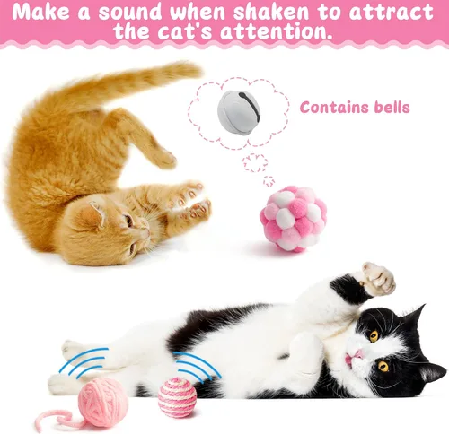 Vista 2 de MALLMALL6 Juego de juguetes interactivos para gatos, paquete de 27 piezas, paquete de 27 piezas, plumas rosadas, varita, resortes, ratones, sisal