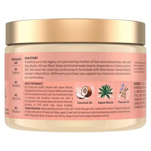 Vista 2 de Soufflé de gel rizador de coco e hibisco de Shea Moisture 12oz Para cabello grueso y rizado: define rizos, hidrata las hebras y ofrece una