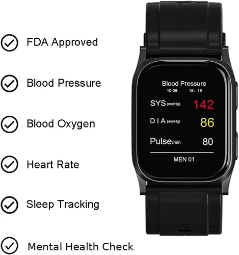 Vista 2 de Reloj inteligente AI Grey Metal BP, FDA 510 (k) autorizado, presión arterial con bolsa de aire, seguimiento mental, velocidad, oxígeno en sangre