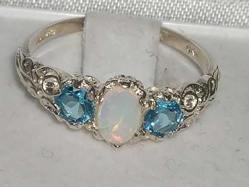 Vista 4 de Anillo de plata de ley 925 auténtica auténtica ópalo y topacio azul para mujer