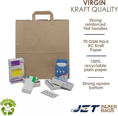 Vista 4 de JET PAPER BAGS - Bolsas de papel marrón grandes de 13 x 6 x 15 pulgadas con asas Prime (marrón, 13 x 6 x 15 pulgadas (paquete de 25))