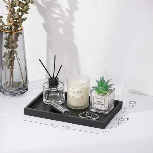 Vista 2 de Luxspire Resin Bathroom Vanity Tray Countertop Organizer, M, Matte Black Negro