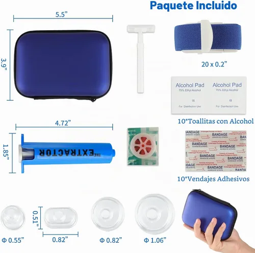 Vista 4 de Kit de mordida de serpiente, kit de picadura de abeja, suministros de primeros auxilios de emergencia, bomba de succión para extractor de veneno