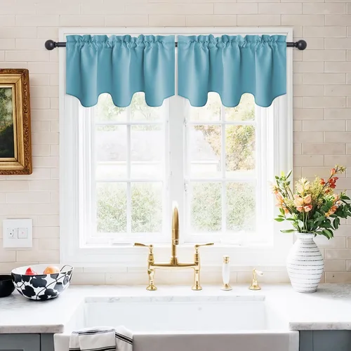 Vista 27 de NICETOWN - Cortinas con valances azul piedra para ventana de sala de estar, dormitorio, baño, 2 paneles estilo granja rústico para comedor, cortinas