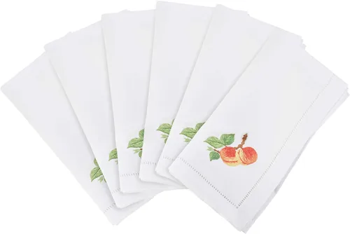 Vista 22 de Juego de 6 servilletas bordadas de magnolia hechas a mano con borde cosido
