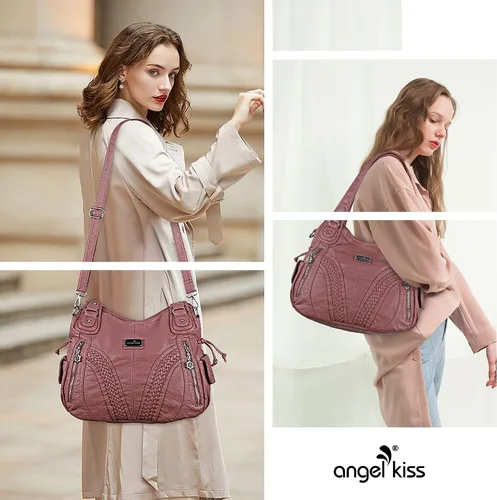 Vista 2 de Carteras y bolsos de mano para mujeres, bolso tote de moda, bolsos de hombro con asa superior, carteras tipo satchel de cuero sintético lavado