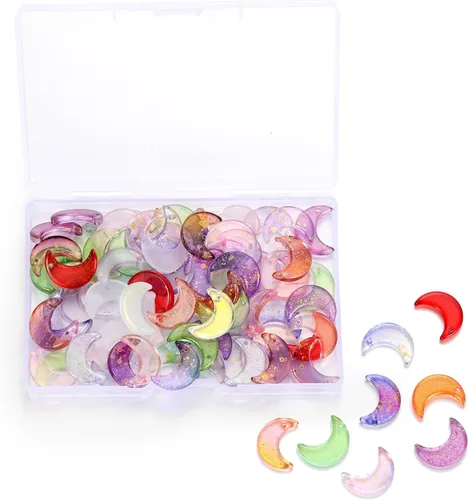 Vista 5 de LUBINGSHINE 100 colgantes de luna de cristal coloridos, dijes de lunas colgantes para hacer joyas y accesorios de manualidades (luna), Vidrio, No es
