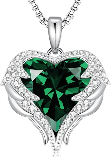 Vista 26 de CDE Angel Wings Heart Birthstone Pendant Necklace Gift for Women Negro-01&07-Piedra natal roja rubí