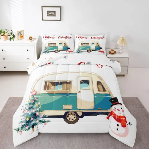 Vista 24 de Erosebridal Juego de edredón de Feliz Navidad, tamaño individual, divertido edredón de Papá Noel para niños y niñas, edredón de plumón de pingüino