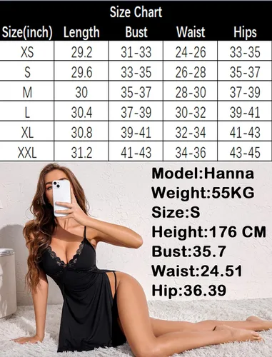 Vista 6 de Avidlove Lencería de encaje para mujer, camisón sexy, babydoll modal con abertura lateral, ropa de dormir