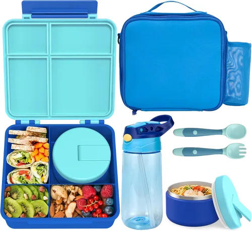 Vista 10 de Caja de almuerzo Bento para niños con termo para sopa de 8oz, botella de agua, contenedores de comida para almuerzo a prueba de fugas para niños