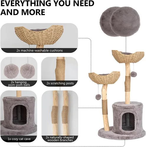 Vista 3 de Moderno árbol para gatos de interior para adultos grandes, torre de madera para gatos grandes de 46.5 pulgadas de alto para gatos grandes con poste