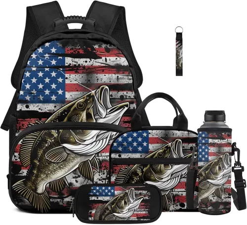 Vista 37 de Bulopur Eagle American Flag Print Kids Backpack Boys Elementary School 17 Inch Bookbag With Lunch Bag Water Bottle Holder Keychain Pencil Case 5
