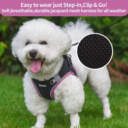 Vista 9 de AIITLE Arnés para Perros Pequeños - Chaleco Ligero de Malla Step-in para Cachorros, Diseño Reflectante y a Prueba de Escape con Cinta Mágica de Alta
