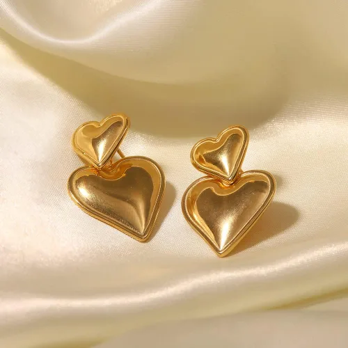 Vista 3 de Caiyao Aretes colgantes chapados en oro y plata para mujer, hipoalergénicos, de doble corazón, grandes, grandes, grandes, joyería para fiesta