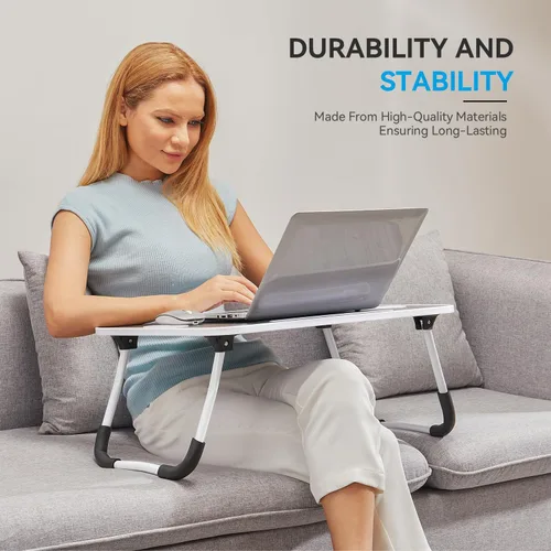 Vista 4 de BUYIFY Escritorio Plegable para Regazo, Escritorio Portátil de Madera Negra de 23 Pulgadas para Laptop en Cama con Portavasos, para Trabajar, Leer