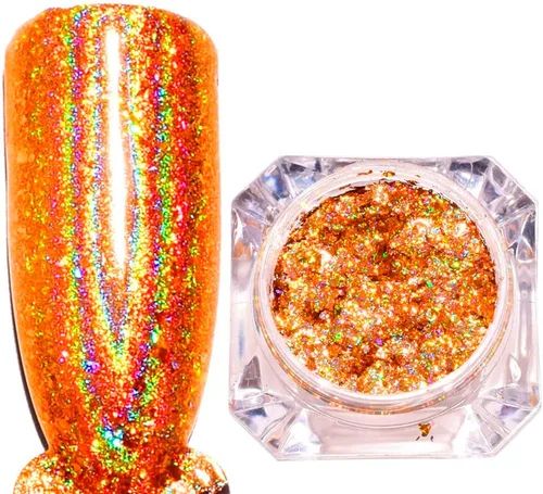 Vista 9 de 12 macetas holográficas para arte de uñas con lentejuelas láser 3D, camaleón grueso, para bricolaje, copos de purpurina brillante para mujeres