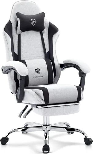Vista 10 de Silla Gaming, Silla de Oficina para Computadora con Reposapiés, Soporte Lumbar de Masaje y Almohadilla de Gel, Silla Ergonómica Reclinable Ajustable
