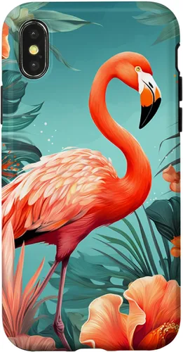 Vista 5 de Tropical Pink Flamingo Teal Orange Wildflower Palm Leaves Case for iPhone 17