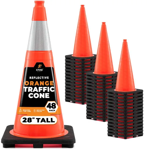Vista 9 de Xpose Safety Conos de tráfico naranjas de 12 pulgadas con collar de 4 pulgadas, paquete de 4 conos de seguridad de plástico PVC multiusos