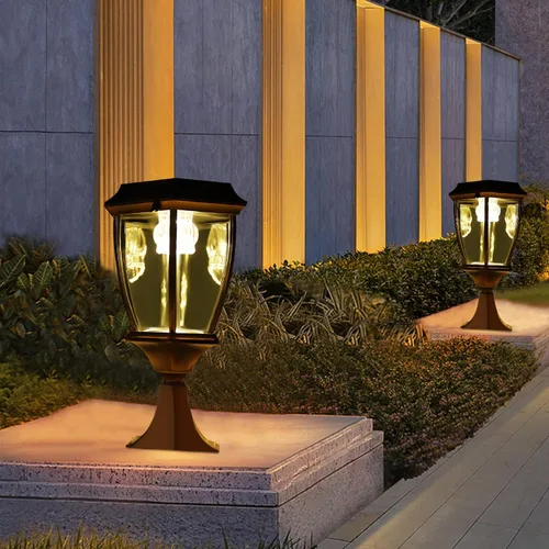 Vista 4 de 2 lámparas LED solares para poste de entrada, valla de entrada, farol al aire libre para el hogar, jardín, patio, 6000 lúmenes (bronce)