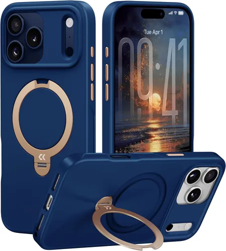 Vista 24 de CASEKOO Funda negra para iPhone 17 con soporte magnético giratorio de 360 grados