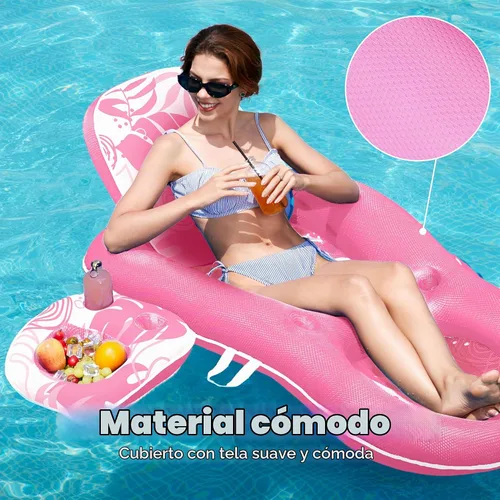 Vista 3 de SLOOSH Pool Floats Lounger Adult, Fabric Pool Floaties Lounge Convertible 2-in-1 Floating Water Floaty with Cup Holders Adjustable Backrest Recliner