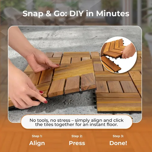 Vista 3 de Majestick Goods Azulejos entrelazados de madera de acacia, fácil instalación para suelos de patio y pasarelas con drenaje de base elevada, 12 x 12 x