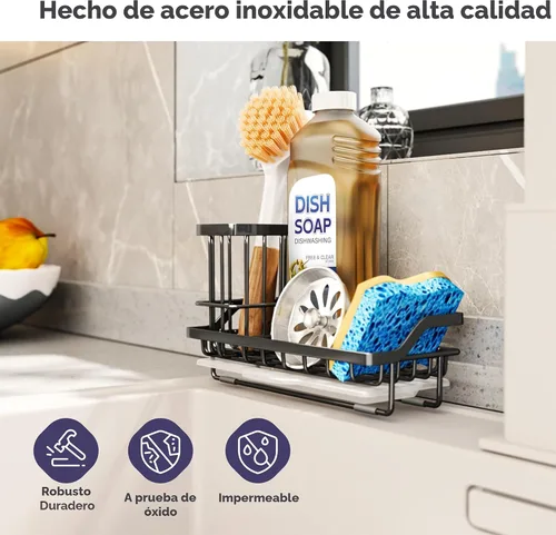 Vista 2 de SWTYMIKI Organizador de Fregadero para Esponja - Organizador de Cocina con Soporte de Cepillo Alto para Encimera para Mantener Jabones y Esponjas