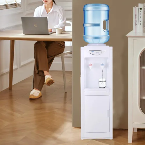 Vista 4 de Dispensador de agua para botella de 5 galones, dispensador de agua de carga superior fría y caliente, enfriador independiente con cierre