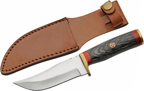Vista 8 de SZCO - Cuchillo de caza de espiga completa de 7.25 pulgadas, cuchillo de bolsillo negro con hoja de acero inoxidable, mango de madera y funda