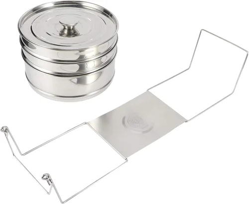 Vista 8 de Juego de ollas apilables de acero inoxidable de 3 niveles para cocinar alimentos a presión accesorios