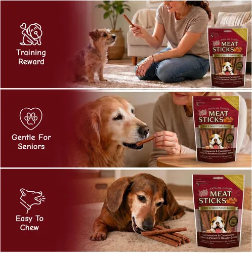 Vista 4 de Loving Pets Palitos de carne gourmet - Receta de batata y ternera, golosinas para perros, 5 onzas