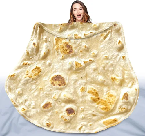 Vista 11 de QiyI Manta de pizza para adultos y niños, 2.0 manta gigante de comida de doble cara, divertidos regalos de pizza, mantas redondas de tacos novedosos