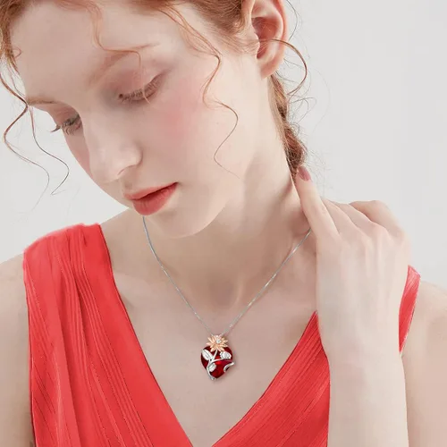 Vista 3 de TOUPOP Collar con colgante floral de plata esterlina 925 con diseño floral de corazón de cristal para cumpleaños, graduación, regalos para mujeres