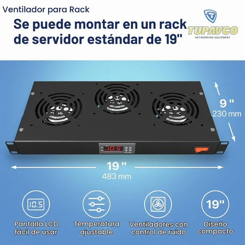 Vista 3 de Ventilador de montaje en rack - 3 ventiladores 1U 19" con temperatura ajustable y pantalla digital