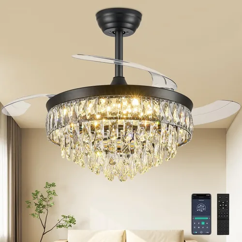 Vista 12 de Ventilador de techo de 52 pulgadas con luz, ventilador de araña, dorado K9 crystal, dimmable 3CCT LED, 6-speed quiet DC motor, memory and timer