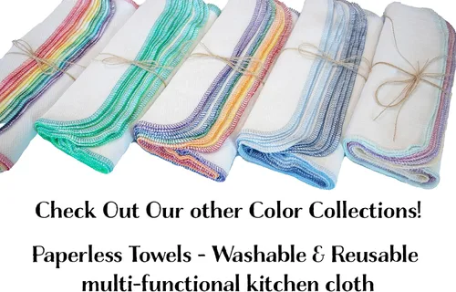 Vista 8 de Turquoise and Lime two tone undyed natural Paperless towels - 1 dozen