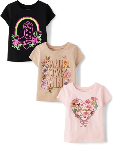 Vista 11 de The Children's Place Camisetas estampadas de manga corta para bebés y niñas pequeñas, con diseño de unicornios y mariposas, a la moda, paquete de 3