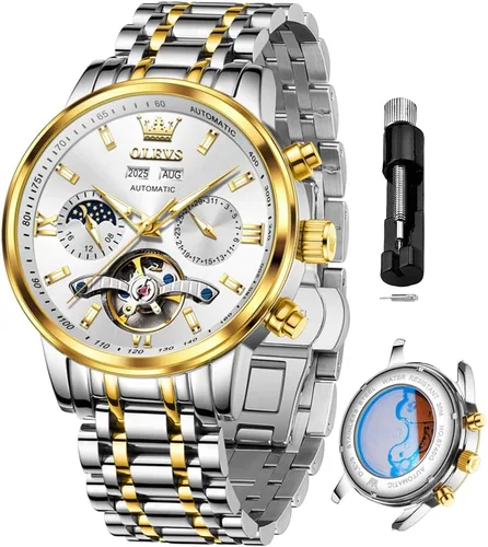 Vista 19 de OLEVS Automatic Watches for Men Luxury Skeleton Multi-Function Mechanical Watch Self Winding Date Waterproof Luminous Mens Watch