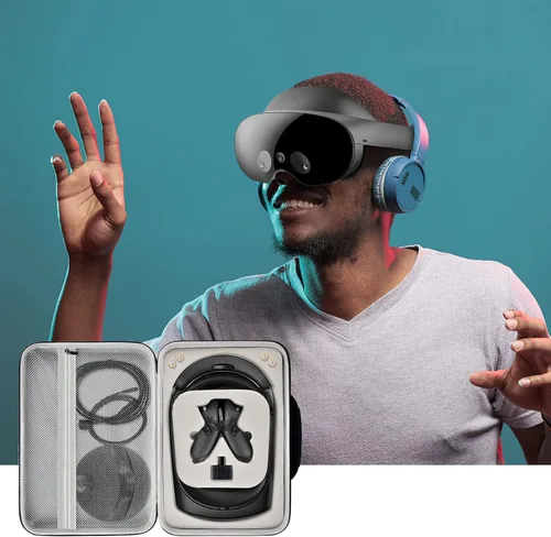 Vista 6 de Funda de viaje compatible con auriculares MetaOculus Quest Pro VR y controladores táctiles, bolsa de transporte portátil para base de carga