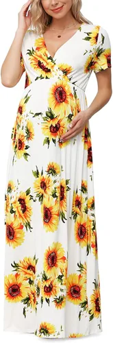 Vista 2 de Xpenyo Vestido Maxi de Maternidad para Mujer Casual Envolvente Largo para Baby Shower Embarazo