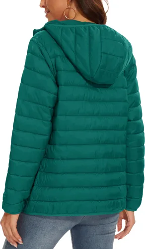 Vista 2 de MAGCOMSEN Chaqueta acolchada con capucha para mujer, ligera, acolchada, con 4 bolsillos, con cremallera, ropa cálida para invierno