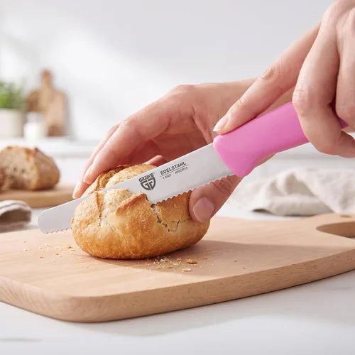 Vista 4 de GRÄWE cuchillo de mesa 6 piezas, juego de cuchillos para cortar, paquete de 6 cuchillos de pan, cuchillo de desayuno con borde dentado en un lado