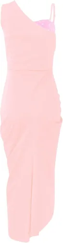 Vista 3 de Vestidos ajustados para mujer, vestido de noche sexy con lentejuelas y abertura de un hombro fruncido